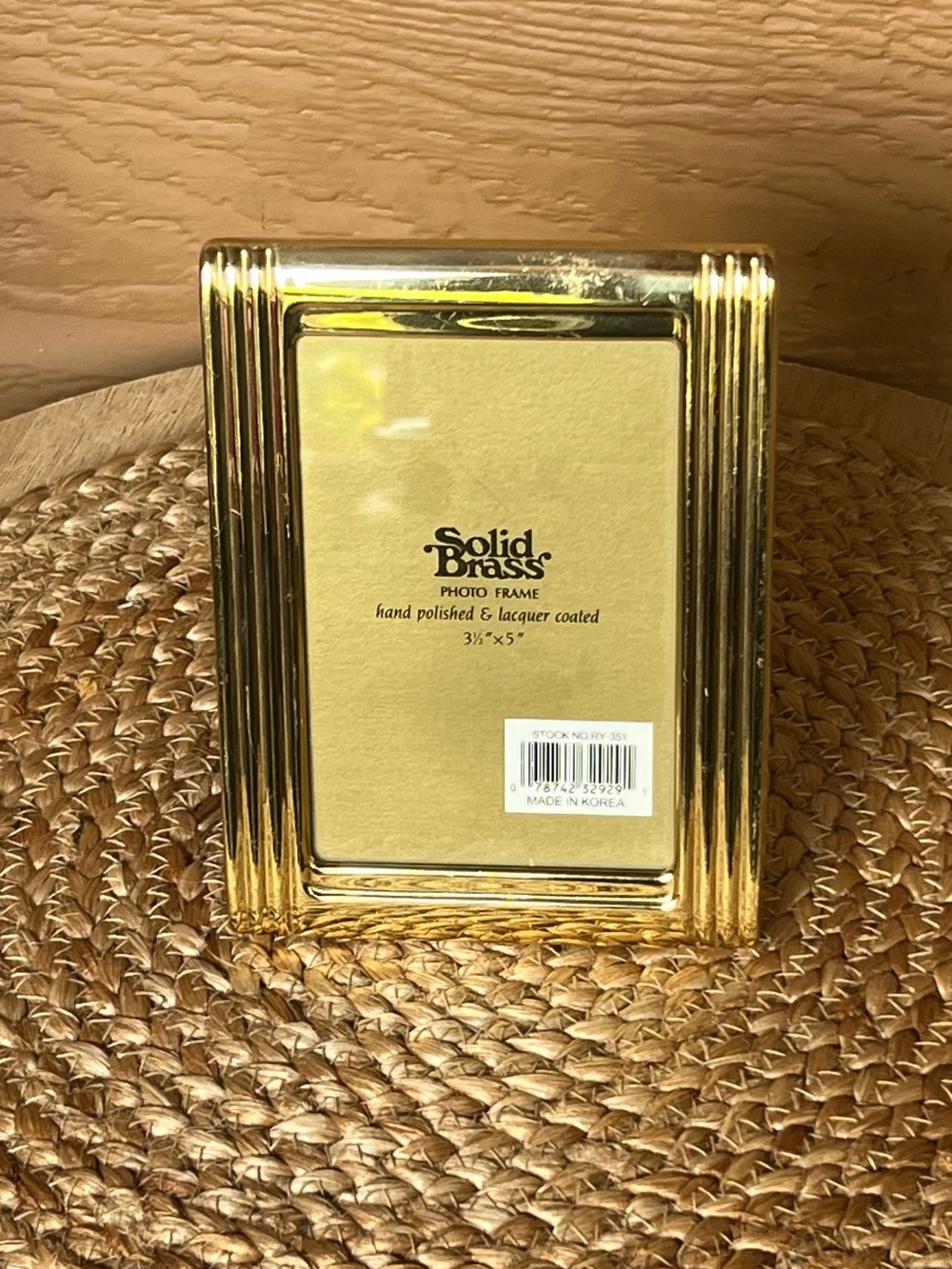 Vintage Solid Brass Picture Frame, Brown velvet on the back, 3 1/2" x 5"